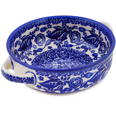 Polish Pottery Round Baker with Handles 8&quot; Cobalt Dreams