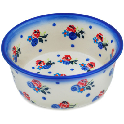 Polish Pottery Round Baker with Handles 8&quot; Dancing Flowers UNIKAT