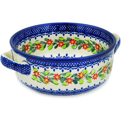 Polish Pottery Round Baker with Handles 8&quot; Elegant Garland