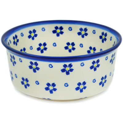 Polish Pottery Round Baker with Handles 8&quot; Forget Me Not Swirls