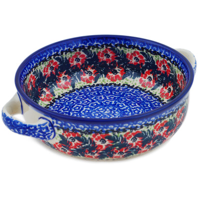 Polish Pottery Round Baker with Handles 8&quot; Front Porch Blooms