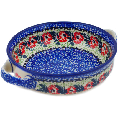 Polish Pottery Round Baker with Handles 8&quot; Front Porch Blooms
