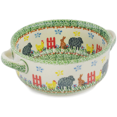 Polish Pottery Round Baker with Handles 8"