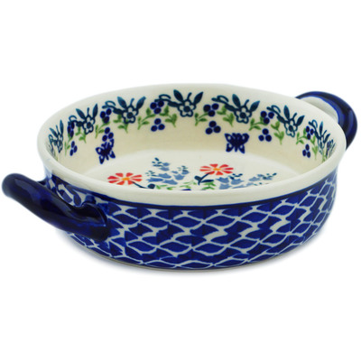 Polish Pottery Round Baker with Handles 8&quot; Last Summer Flowers