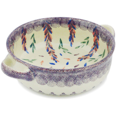 Polish Pottery Round Baker with Handles 8&quot; Lupine Surprise UNIKAT