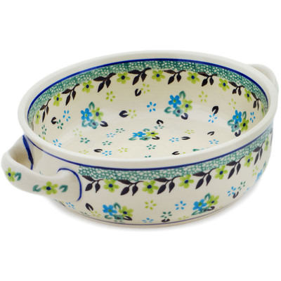 Polish Pottery Round Baker with Handles 8&quot; Mellow Meadow UNIKAT