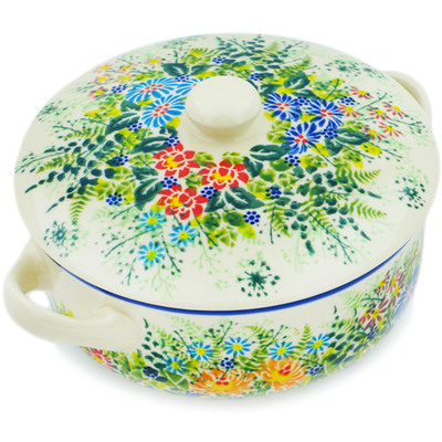 Polish Pottery Round Baker with Handles 8&quot; New Life UNIKAT