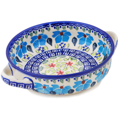 Polish Pottery Round Baker with Handles 8&quot; Pansy Morning