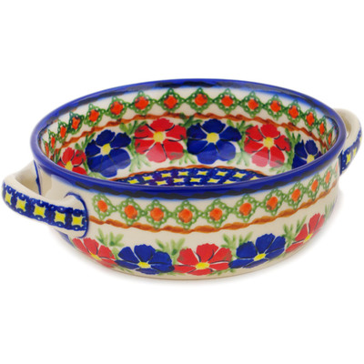 Polish Pottery Round Baker with Handles 8&quot; Paradise Poppy