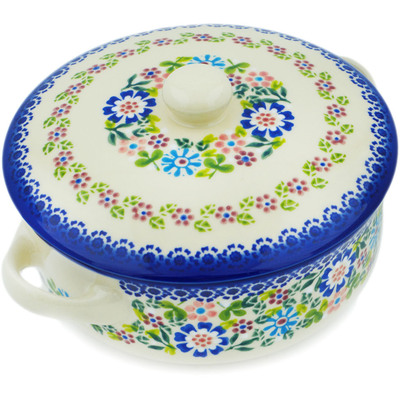 Polish Pottery Round Baker with Handles 8&quot; Playground Meadow UNIKAT