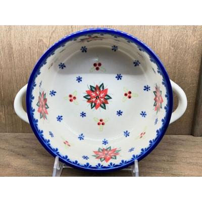 Polish Pottery Round Baker with Handles 8&quot; Poinsettia Charm