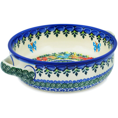Polish Pottery Round Baker with Handles 8&quot; Ring Of Flowers UNIKAT