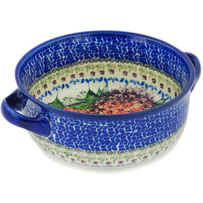 Polish Pottery Round Baker with Handles 8&quot; Royal Flowerbox UNIKAT