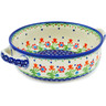 Polish Pottery Round Baker with Handles 8&quot; Spring Flowers