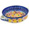 Polish Pottery Round Baker with Handles 8&quot; Starburst Blooms