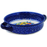 Polish Pottery Round Baker with Handles 8&quot; Sunflower UNIKAT