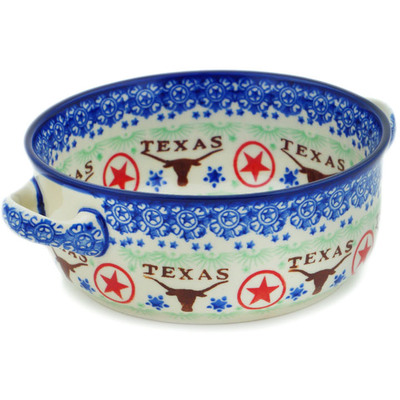 Polish Pottery Round Baker with Handles 8&quot; Texas State