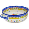 Polish Pottery Round Baker with Handles 8&quot; Vermilion Clusters
