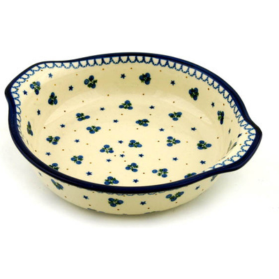 Polish Pottery Round Baker with Handles 9&quot; Blueberry Stars