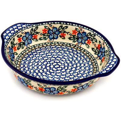 Polish Pottery Round Baker with Handles 9&quot; Cobblestone Garden