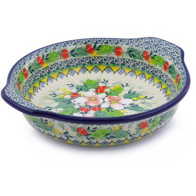Polish Pottery Round Baker with Handles 9&quot; Country Boutique UNIKAT