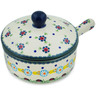 Polish Pottery Round Baker with Handles 9&quot; Flowers And Ladybugs