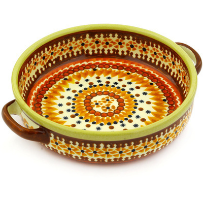 Polish Pottery Round Baker with Handles 9"