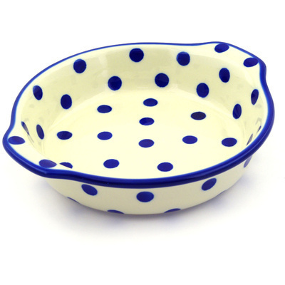 Polish Pottery Round Baker with Handles 9" Happy Dots