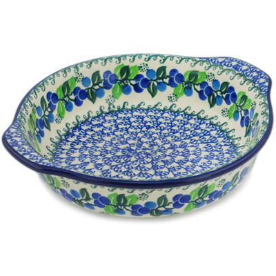 Polish Pottery Round Baker with Handles 9&quot; Limeberry