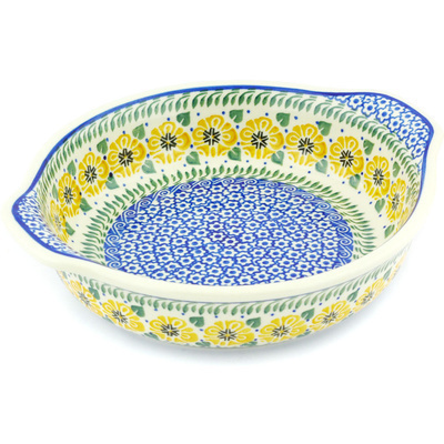 Polish Pottery Round Baker with Handles 9&quot; Marigold Morning