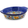Polish Pottery Round Baker with Handles 9&quot; Ocean Whisper UNIKAT