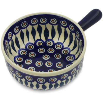 Polish Pottery Round Baker with Handles 9&quot; Peacock