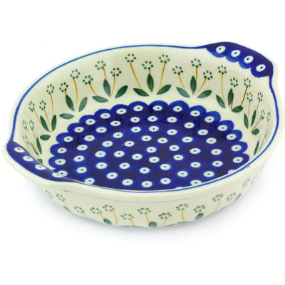 Polish Pottery Round Baker with Handles 9&quot; Springing Daisies