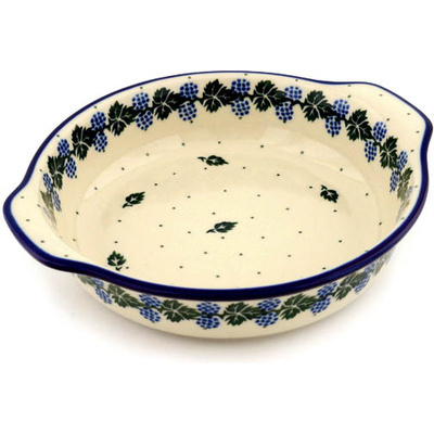 Polish Pottery Round Baker with Handles 9&quot; Summer Blackberries