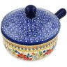 Polish Pottery Round Baker with Handles 9&quot; Summer Bouquet UNIKAT