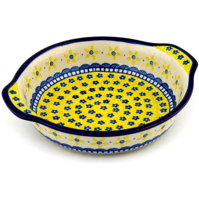 Polish Pottery Round Baker with Handles 9&quot; Sunshine