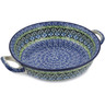 Polish Pottery Round Baker with Handles Medium Artistic Boho