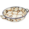 Polish Pottery Round Baker with Handles Medium Autumn Poppies UNIKAT