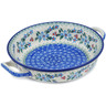 Polish Pottery Round Baker with Handles Medium Azure Blooms