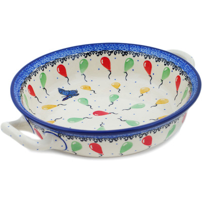 Polish Pottery Round Baker with Handles Medium Balloons