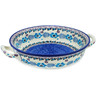 Polish Pottery Round Baker with Handles Medium Blooming Blues