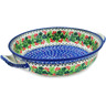 Polish Pottery Round Baker with Handles Medium Blooming Rowan