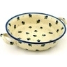 Polish Pottery Round Baker with Handles Medium Blue Buds