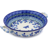 Polish Pottery Round Baker with Handles Medium Blue Butterfly