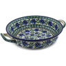 Polish Pottery Round Baker with Handles Medium Blue Chicory
