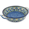 Polish Pottery Round Baker with Handles Medium Blue Forget-me-nots