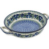 Polish Pottery Round Baker with Handles Medium Blue Pansy