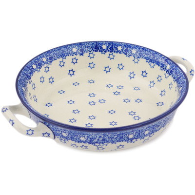 Polish Pottery Round Baker with Handles Medium Bright Night