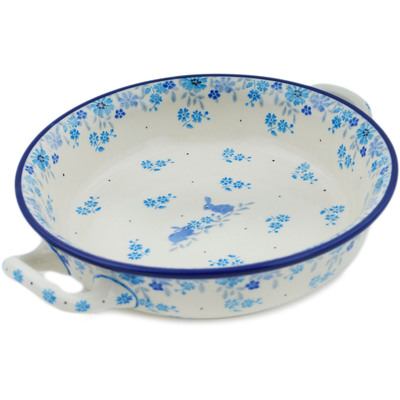Polish Pottery Round Baker with Handles Medium Bunny Buddies
