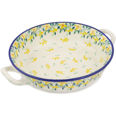 Polish Pottery Round Baker with Handles Medium Cheerful Jasmine